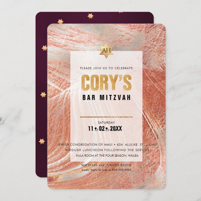 PixDezines Minimalist DIY FAUX GOLD Mitzvah Invitation (Front/Back)