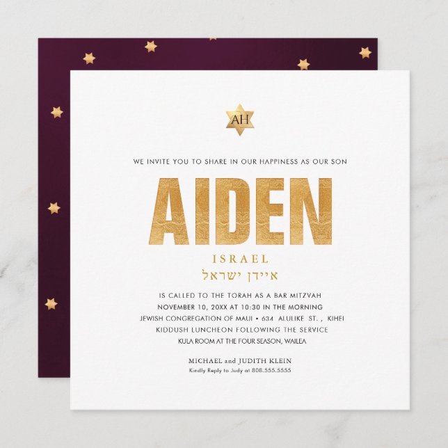 PixDezines Minimalist DIY FAUX GOLD Mitzvah Invitation (Front/Back)