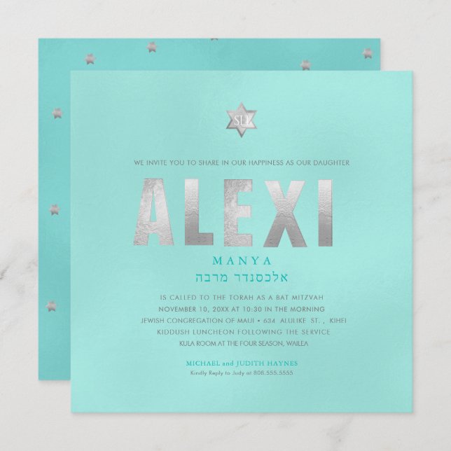 PixDezines Minimalist DIY FAUX PLATINUM Mitzvah Invitation (Front/Back)