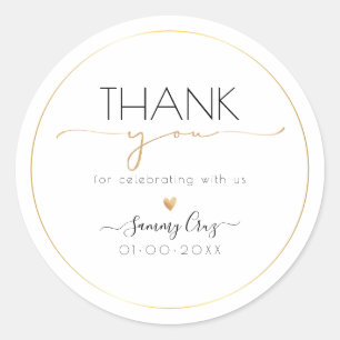 PixDezines Minimalist Elegant Faux Gold Thank You Classic Round Sticker