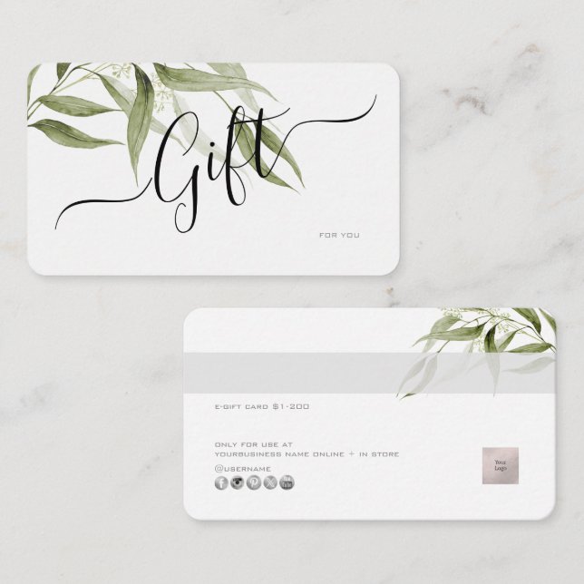 PixDezines Minimalist Eucalyptus E Gift Card (Front/Back)