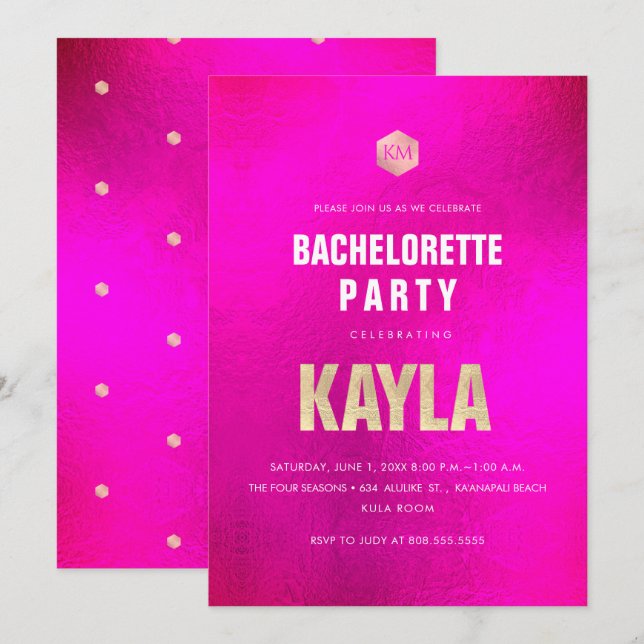PixDezines Minimalist HOT FLASHY PINK BACHELORETTE Invitation (Front/Back)