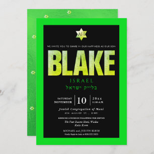 PixDezines Minimalist Neon Green+Black Mitzvah Invitation