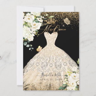 PixDezines Mis Quince Champagne Gold Glitter Gown Invitation