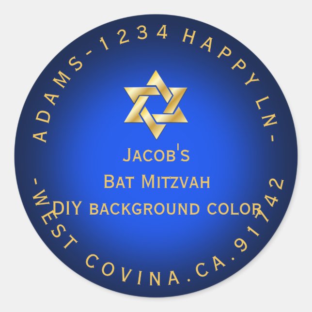 PixDezines mitzvah return address/DIY colour Classic Round Sticker (Front)