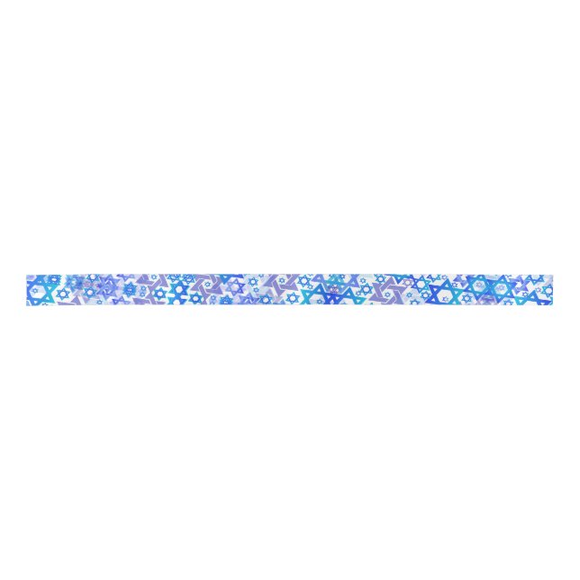 PixDezines Mod Star of David, Blue, Hanukkah Satin Ribbon (Front)
