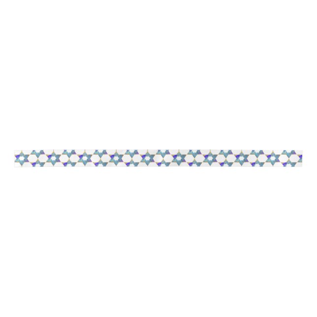 PixDezines Mod Star of David, Blue, Hanukkah Satin Ribbon (Front)