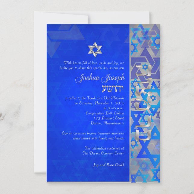 PixDezines mod stars/Bar Mitzvah/dark blue/silver Invitation (Front)