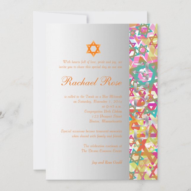 PixDezines mod stars/Bar Mitzvah/multi colours Invitation (Front)