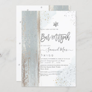 PixDezines Modern Abstract Tallit Bar Mitzvah Invitation