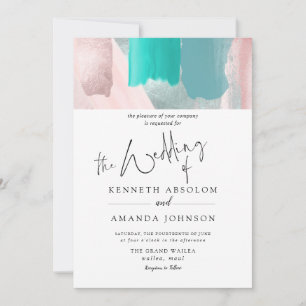 PixDezines Modern Art Aqua Rose Gold Sage Invitation