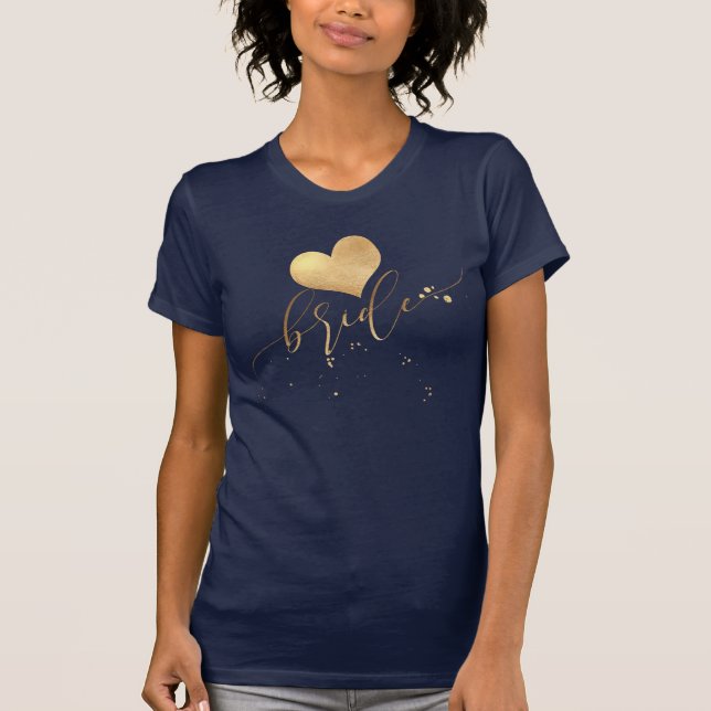 PixDezines Modern Bride/Faux Gold Script T-Shirt (Front)
