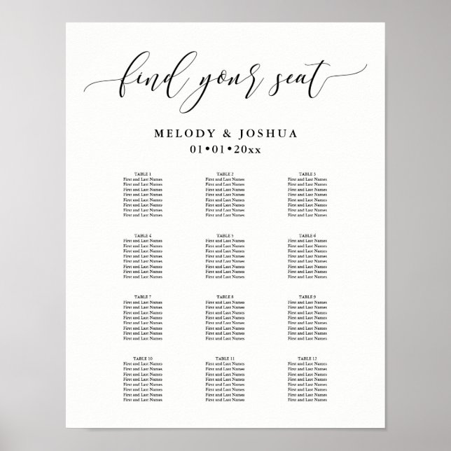 PixDezines Modern Calligraphy Font, Seating Chart (Front)