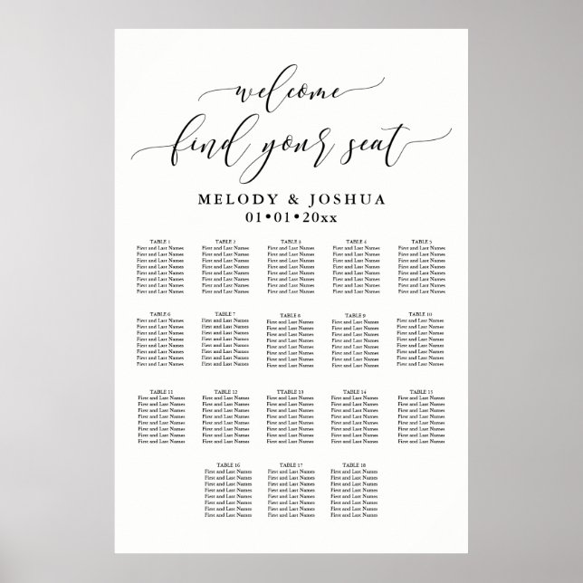 PixDezines Modern Calligraphy Font, Seating Chart (Front)