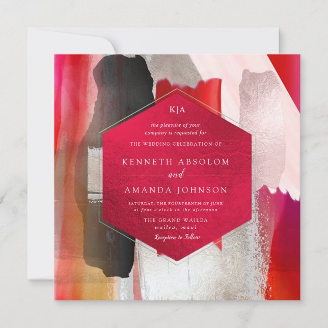 PixDezines Modern Watercolor Red Black Invitation (Front)