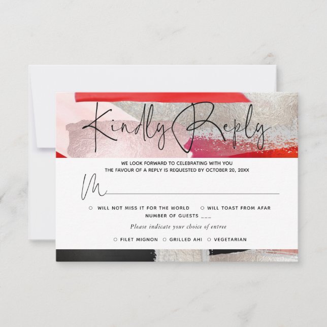 PixDezines Modern Watercolor Red Black RSVP Card (Front)