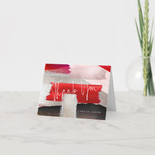 PixDezines Modern Watercolor Red Black Thank You Card