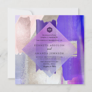 PixDezines Modern Watercolor Violet+Silver Invitation