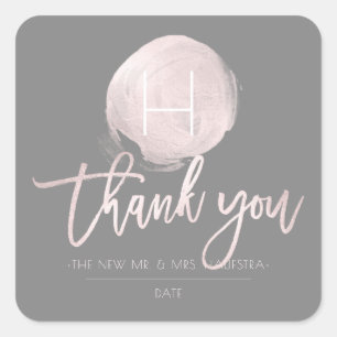 PixDezines Monogram Blush Pink Foil, Thank You Square Sticker