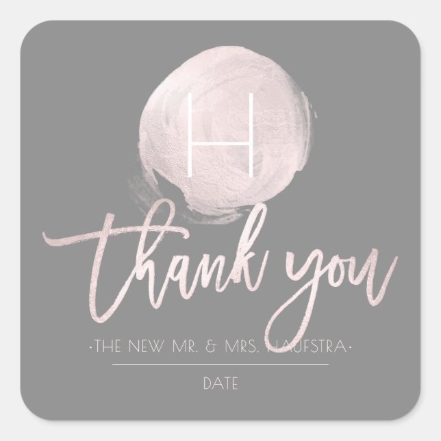 PixDezines Monogram Blush Pink Foil, Thank You Square Sticker (Front)