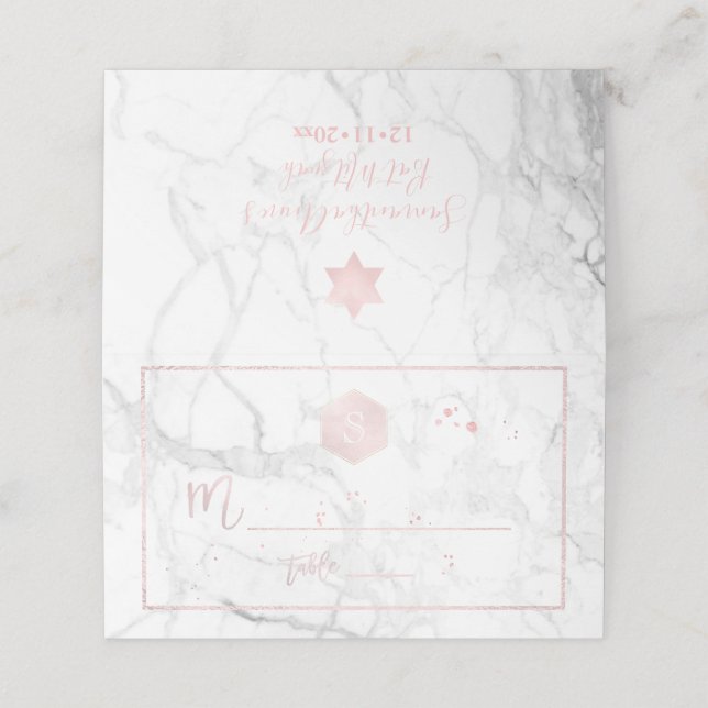 PixDezines Monogram Blush Pink Honeycomb+Marble Place Card (Outside Unfolded)