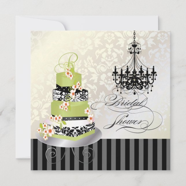 PixDezines monogram bridal, green tea cake Invitation (Front)
