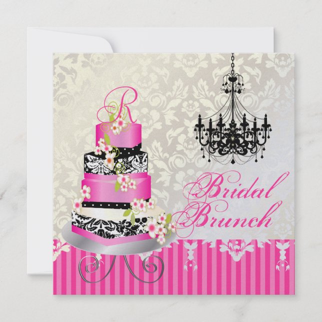 PixDezines monogram bridal, pink wedding cake Invitation (Front)