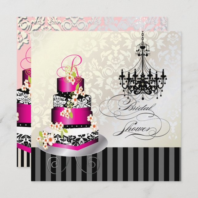 PixDezines MONOGRAM BRIDAL SHOWER/HOT PINK CAKE Invitation (Front/Back)