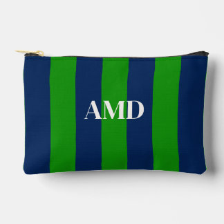 PixDezines Monogram Cabana Stripe Navy Green Accessory Pouch