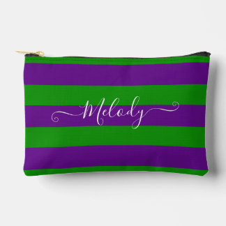 PixDezines Monogram Cabana Stripe Purple Green Accessory Pouch