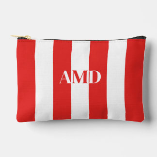 PixDezines Monogram Cabana Stripe Red White Accessory Pouch