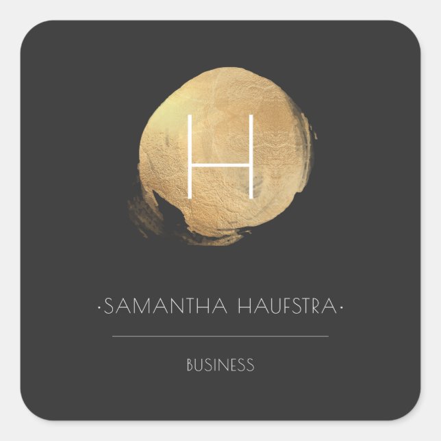 PixDezines Monogram Faux Gold Foil Square Sticker (Front)