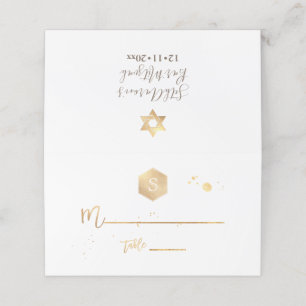 PixDezines Monogram Faux Gold Honeycomb Mitzvah Place Card