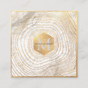 PixDezines MONOGRAM/FAUX GOLD TREE RINGS Square Business Card