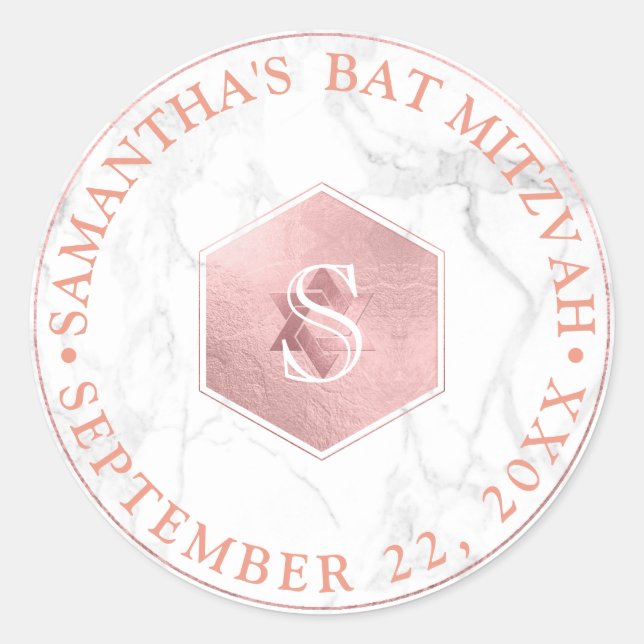 PixDezines Monogram Faux Rose Honeycomb Mitzvah Classic Round Sticker (Front)