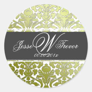 PixDezines monogram flora damask, DIY colour Classic Round Sticker