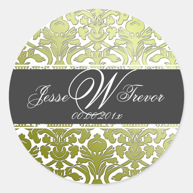 PixDezines monogram flora damask, DIY colour Classic Round Sticker (Front)