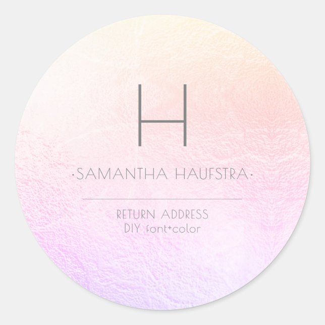 PixDezines Monogram Ombre Blush Faux Foil Classic Round Sticker (Front)