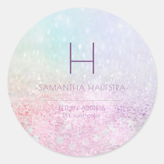 PixDezines Monogram Ombre Snow Brokeh Classic Round Sticker (Front)