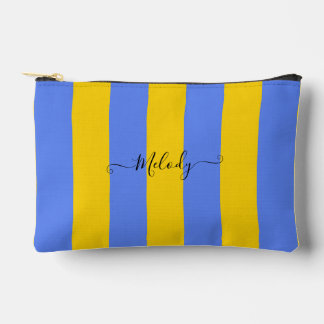 PixDezines Monogram Stripe Azure Blue Lemon Yellow Accessory Pouch