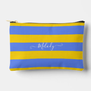 PixDezines Monogram Stripe Azure Blue Lemon Yellow Accessory Pouch