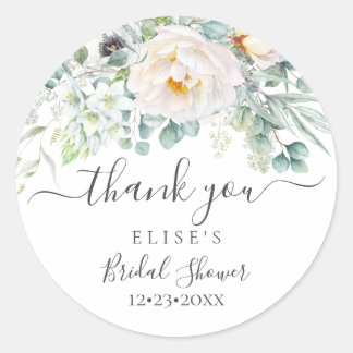 PixDezines Monogram Watercolor Peonies Anemone Classic Round Sticker