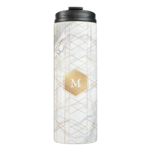 PixDezines MONOGRAM WHITE MARBLE+HONEYCOMB Thermal Tumbler