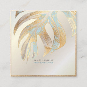 PixDezines MONSTERA, DUO TONE FAUX FOIL Square Business Card