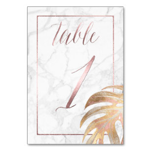 PixDezines Monstera Faux Gold/Table No 1+/Marble Table Number