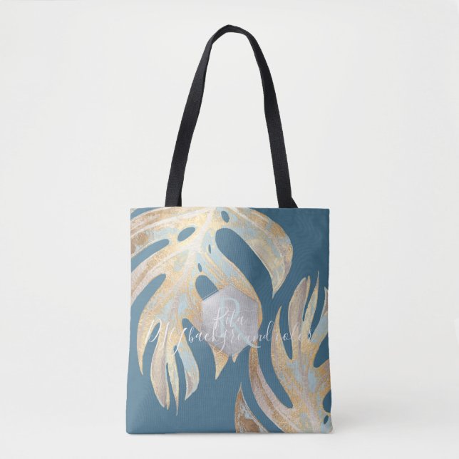 PixDezines Monstera | Iridescent Gold | DIY Colour Tote Bag (Front)