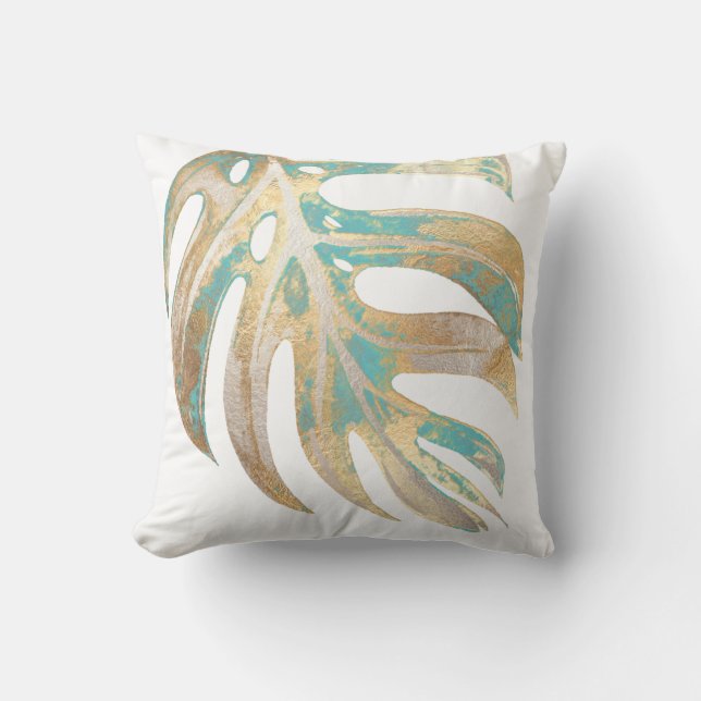 PixDezines MONSTERA LEAVES DIY TEAL Cushion (Front)