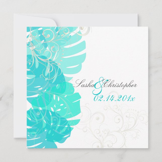 PixDezines Monstera, Tropical Foliage + Swirls Invitation (Front)
