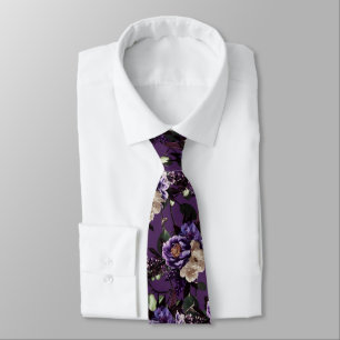 PixDezines Moody Botanical Purple Flowers Tie