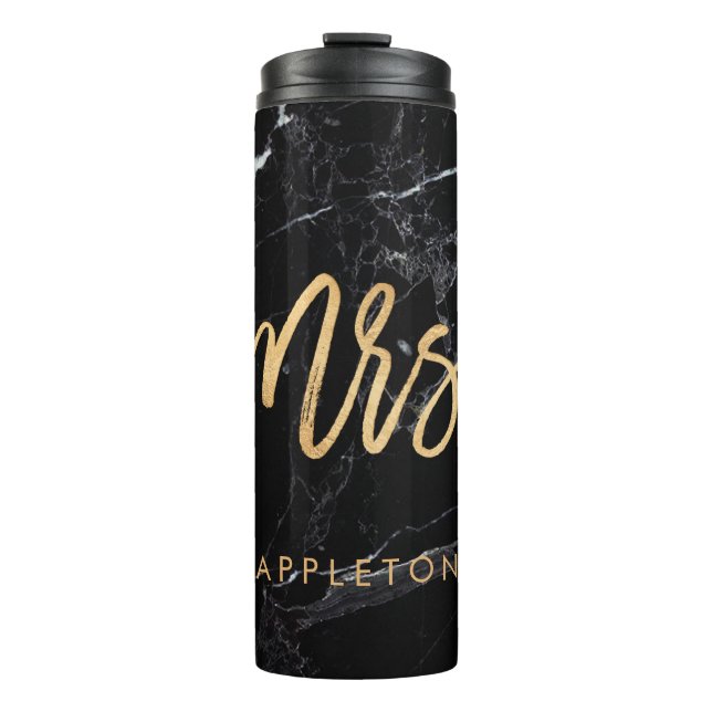 PixDezines Mrs. BLACK MARBLE FAUX GOLD Thermal Tumbler (Front)